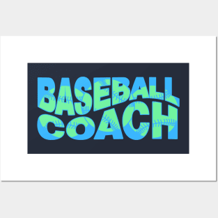 Wavy Baseball Coach Blue Posters and Art